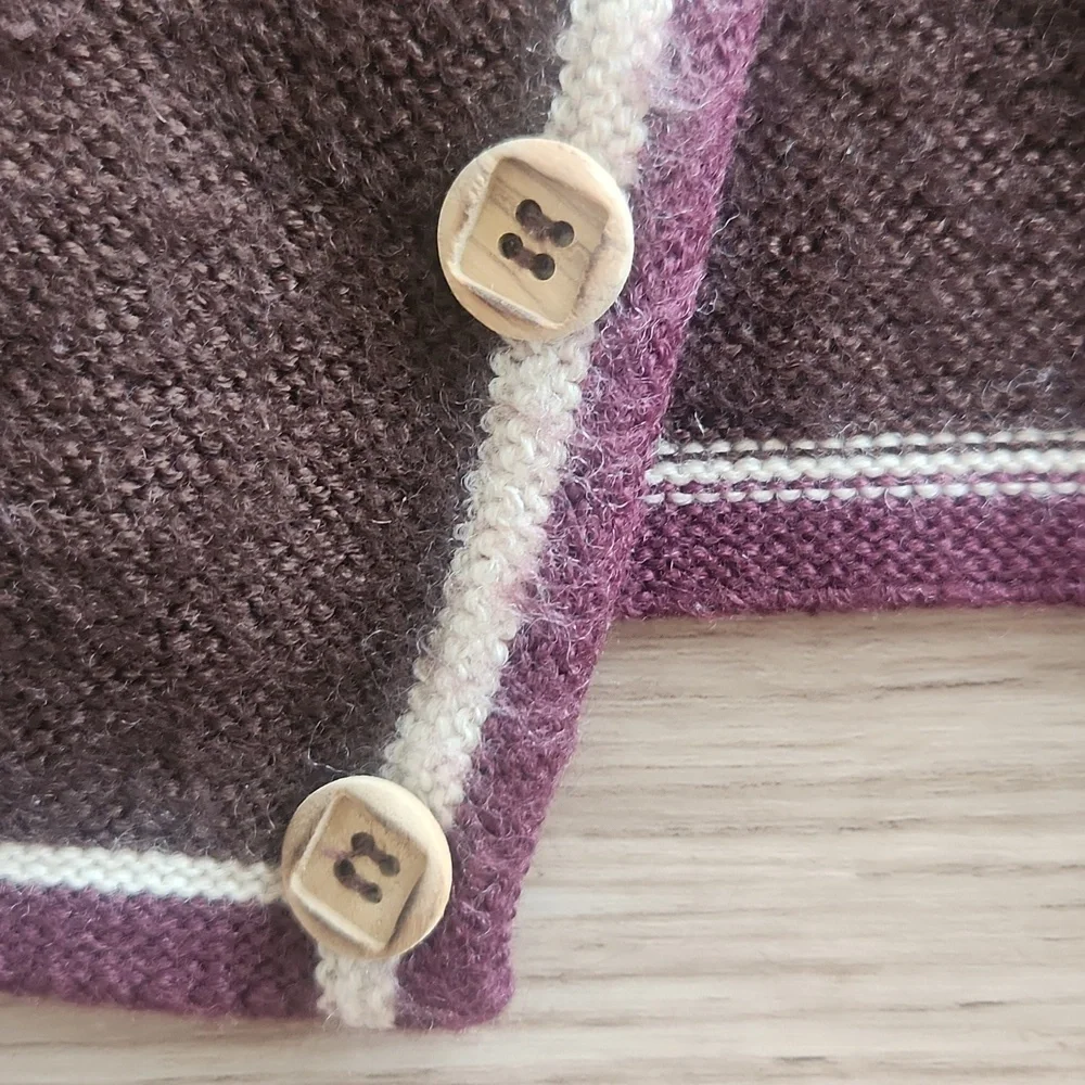 Bonpoint Wool Brown Cardigan with Purple Trim